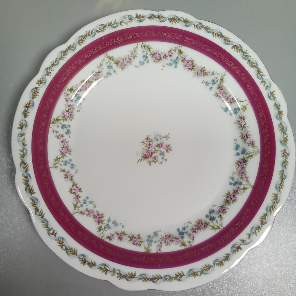 MZ Austria Antique‎ Porcelain Salad Plate Pink Gold Floral Scalloped 8.5 Inch